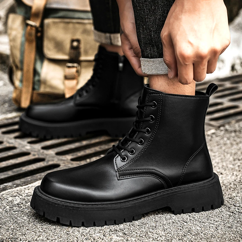 أحذية رجالية عصرية ومريحة على الطراز البريطاني خفيفة الوزن ومضادة للانزلاق ونعل سميك من الجلد لخريف وشتاء 2025