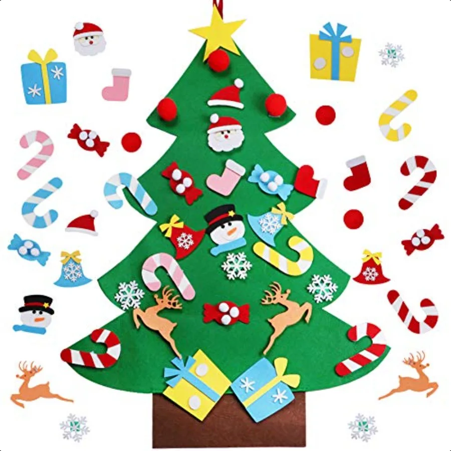DIYフェルトクリスマスツリー、オーナメント付き、3フィートのフェルトクリスマスツリー、クリスマスギフトやクリスマスのドア/壁掛け装飾に