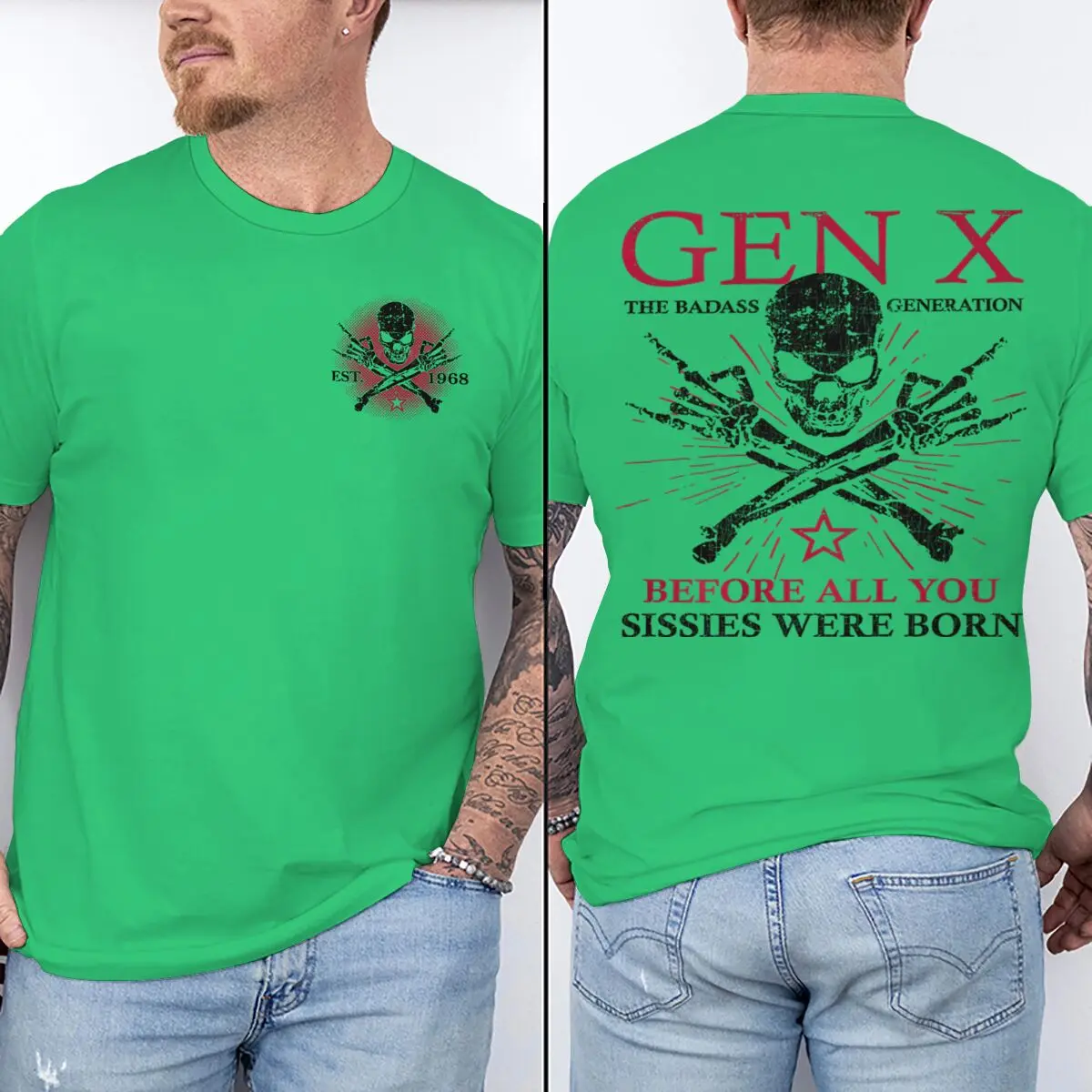Fun 1968 Print Gen X Design T-shirt for Women Men Fashion Short Sleeve The Badass Generation Raised By Skulls Unisex Tshirts