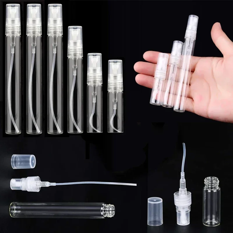 30Pcs 2/3/5/7/10ML Glass Perfume Spray Bottles Refillable Mini Sample Sprayer Vials Portable Travel Fine Mist Spray Container