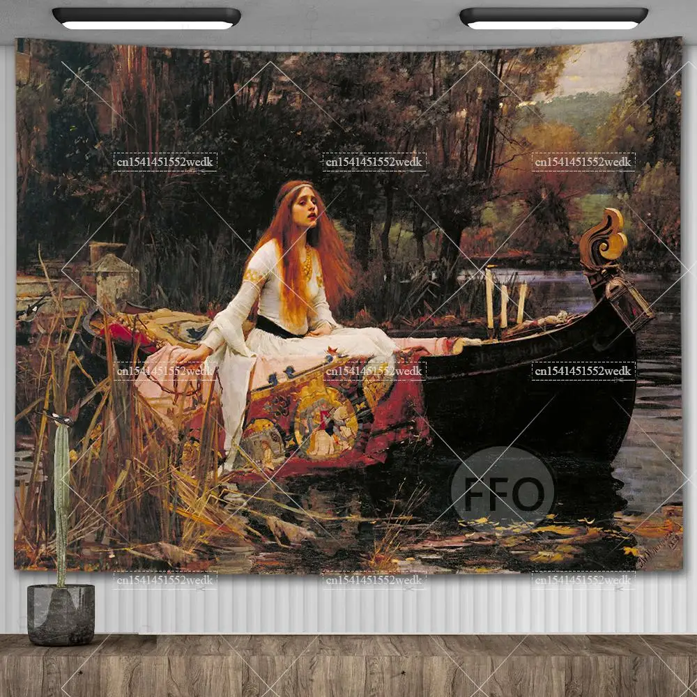 John William Waterhouse Artworks The Lady of Shalott Tapestry Wall Hanging Oil Paintings Home Decoration Aesthetic Tapestries