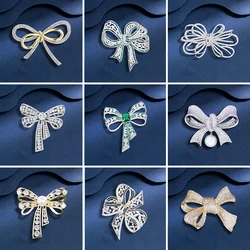 OKILY Exquisite Zircon Streamer Bow Brooches Atmospheric Pin Coat Jacket Bowknot Broche for Women Clothing Accessories Wholesale