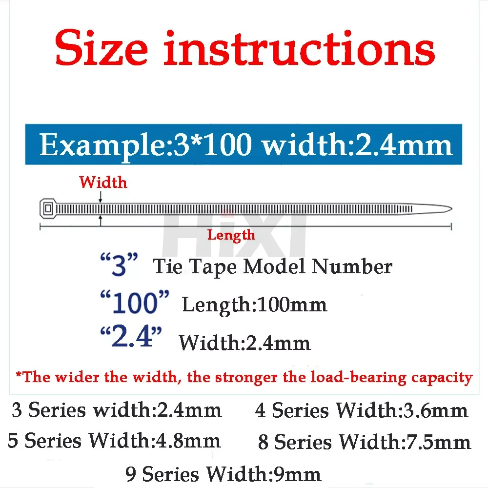 สายรัดไนลอนแบบล็อคตัวเอง Zip Ties Wraps สีดํา/ขาวสําหรับการมัดและการยึด