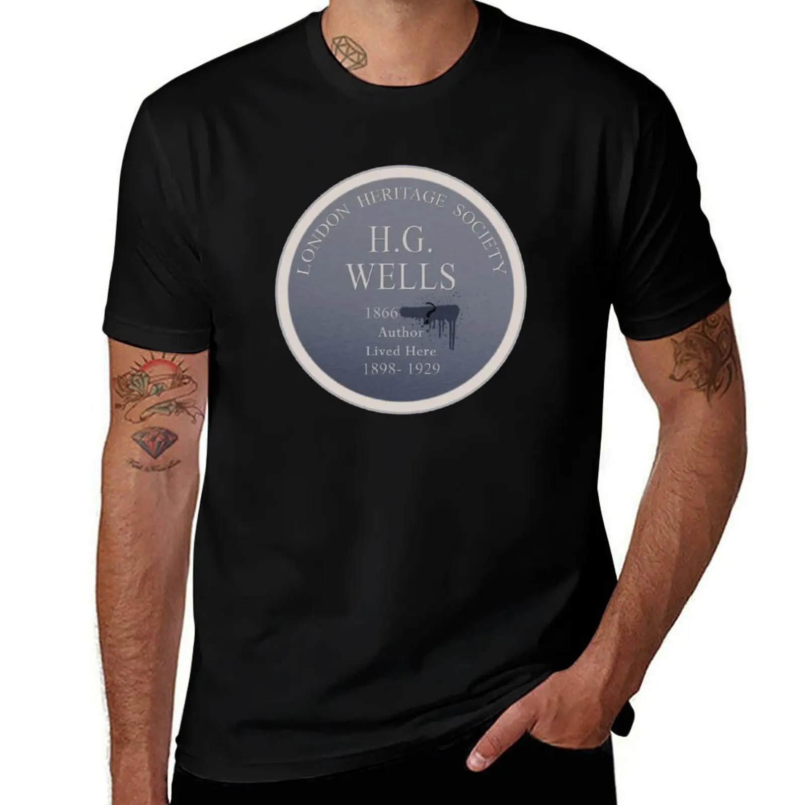 HG Wells Lived Here Camiseta peso pesado camiseta esencial camiseta gráfica ropa estética vintage camisetas para hombres paquete