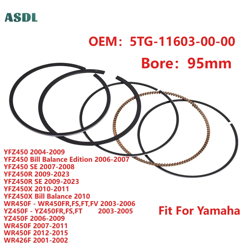 

1/2sets 95mm Motorcycle Engine Piston Rings for Yamaha YFZ450 2004-2009 YFZ 450 YFZ450R 2009-2023 YFZ450X WR450F WR450FR YZ450F