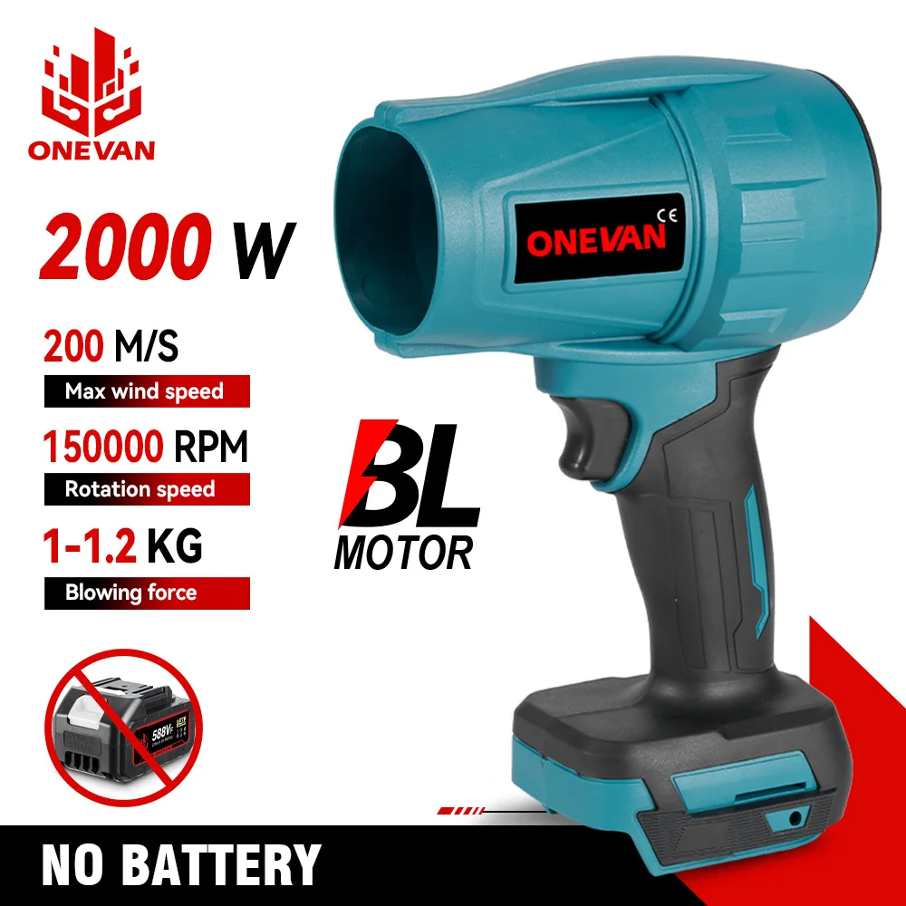 ONEVAN 2000W 브러시리스 전기 블로워 터보 블로워 200M/S 강력 자동차 건조기 눈 먼지 제거 도구 (마키타 18V 배터리 핀용)