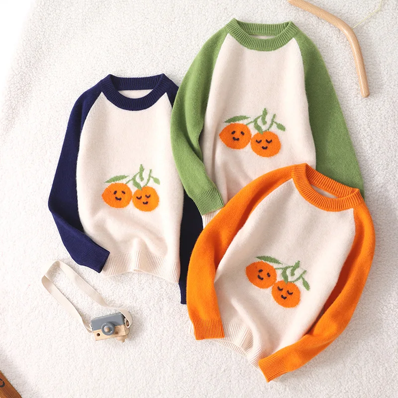 Autumn And Winter Basic O-Neck  Unisex Style 100%  Merino Wool  Sweater  Pullover  Long Sleeve Knitwear Children's Clothing Tops view 4