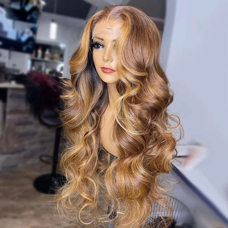 

Soft Glueless Long 180Density 26“ Highlight Blonde Body Wave Lace Front Wig For Women BabyHair Preplucked Heat Resistant Daily
