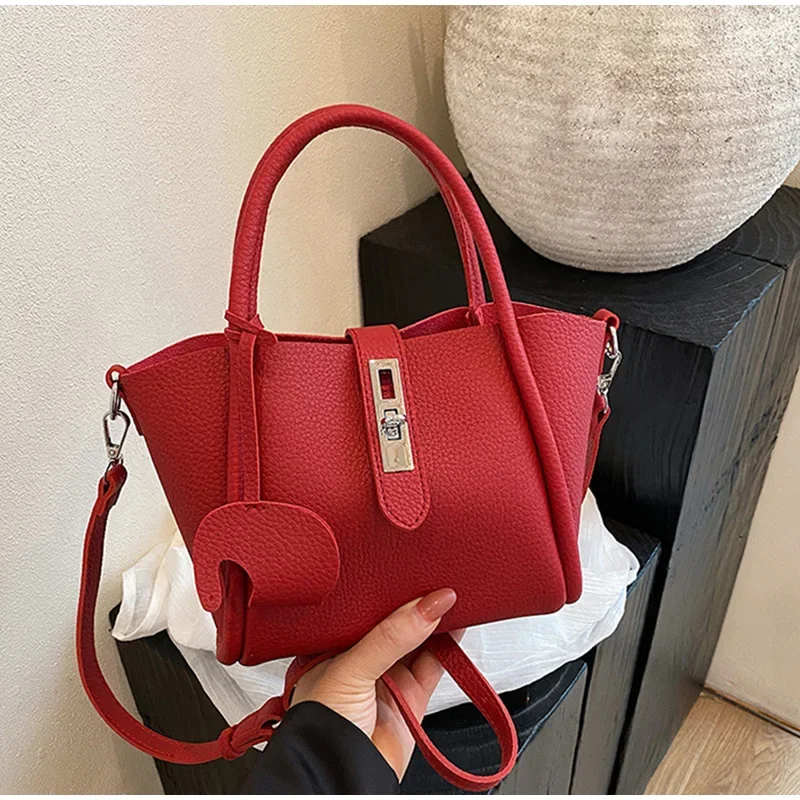 Koreanische Umhängetasche, weiche PU-Eimer-Handtasche, einfarbige Damen-Einkaufstasche mit großer Kapazität, Schultertasche für den täglichen Gebrauch – Detail 24