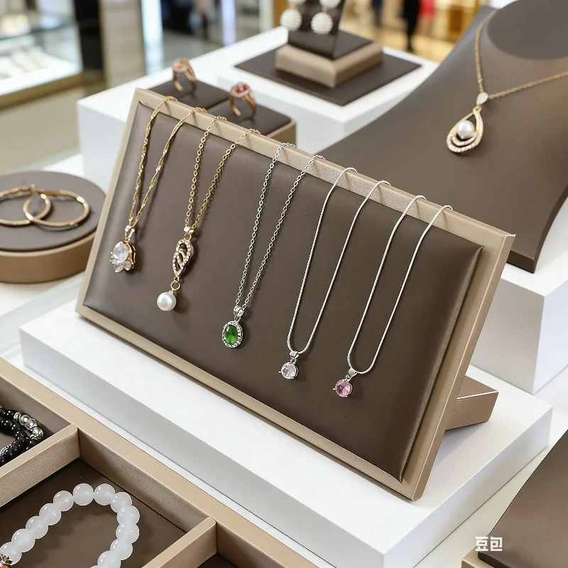 Coffee Leather Bracelet and Bangle Display Stand, Multi-Layer Rotating Hand Chain, Jewelry Holder for  Counter Showcase
