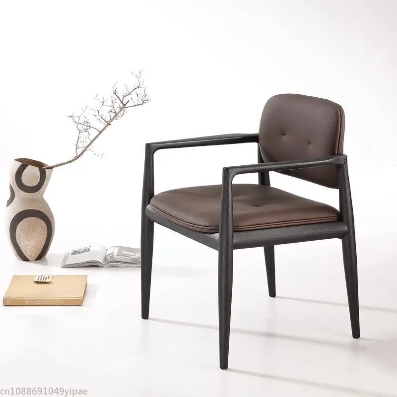 Italian Solid Wood Dining Chair Leisure Home Ash Wood Armchair for The Dining Room Study Living Room Meeting Room Furniture