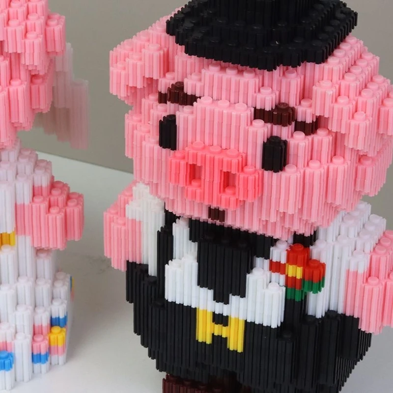 Paar Roze Varken Trouwjurk Bouwstenen Speelgoed DIY Gift Kleine Deeltje Puzzel Bouwstenen 6-12 Jaar oude Kinderspeelgoed