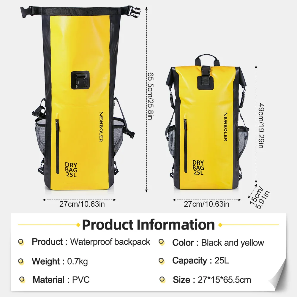 NEWBOLER 25L PVC Pack Dry Bag Backpack for Women Men Waterproof Shoulder Kayak Trekking Drifting Rafting Surfing Boating Bag