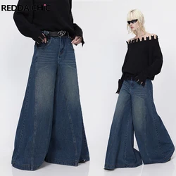 REDDACHiC Korean Women Flare Baggy Jeans Y2k 90s Retro Blue Elephant Bell Bottoms Casual Wide Leg Skater Oversize Pants Trousers