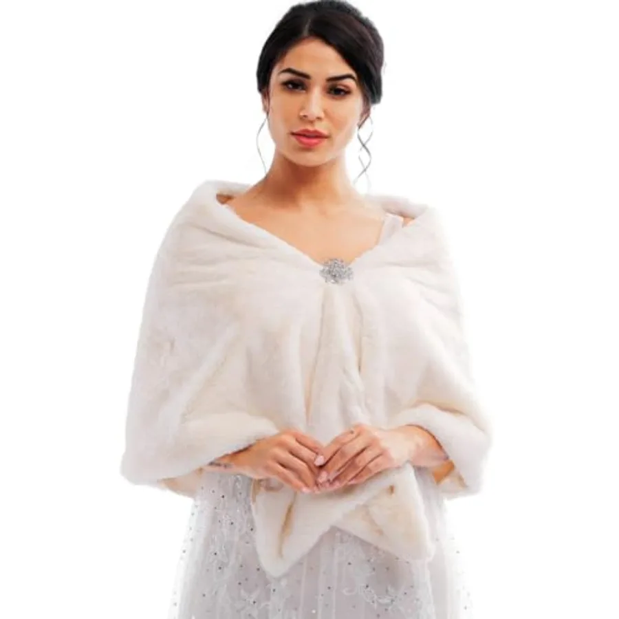 Bride Wedding Faux Fur Shawls Wrap Stoles Shrug Women's Wedding Shawl Evening Fur Cover Up for Bride and Bridesmaids