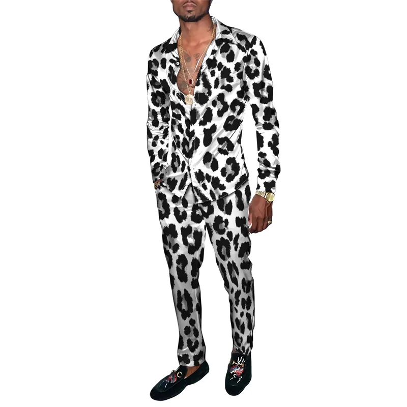 Shirt Suit Vintage 3D Luxury Print 2PCS Set Zebra Leopard Fashion Breathable Men Long Sleeve Shirt Long Pants 2 Piece Suits