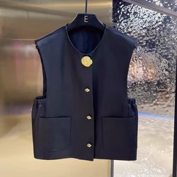 2023 autunno inverno stile coreano donna di alta qualità in pelle di pecora tasche in vera pelle gilet gilet F041