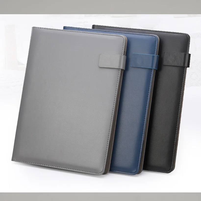 Promotion A4 PU leather portable document portfolio manager file folder business signing conference folder with cellphone rack