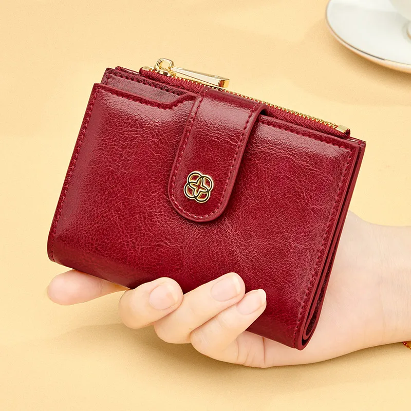 Women's purse short leather coin purse Women's student clutch Women's mini money clip Women's birthday gift to girlfriend wife