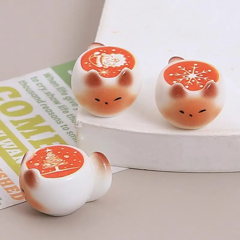 5/10pcs Resin Cat Shaped Non-Porous Beads Mini Coffee Latte Figurines Kawaii Ornaments for Bookshelf Desk Decor