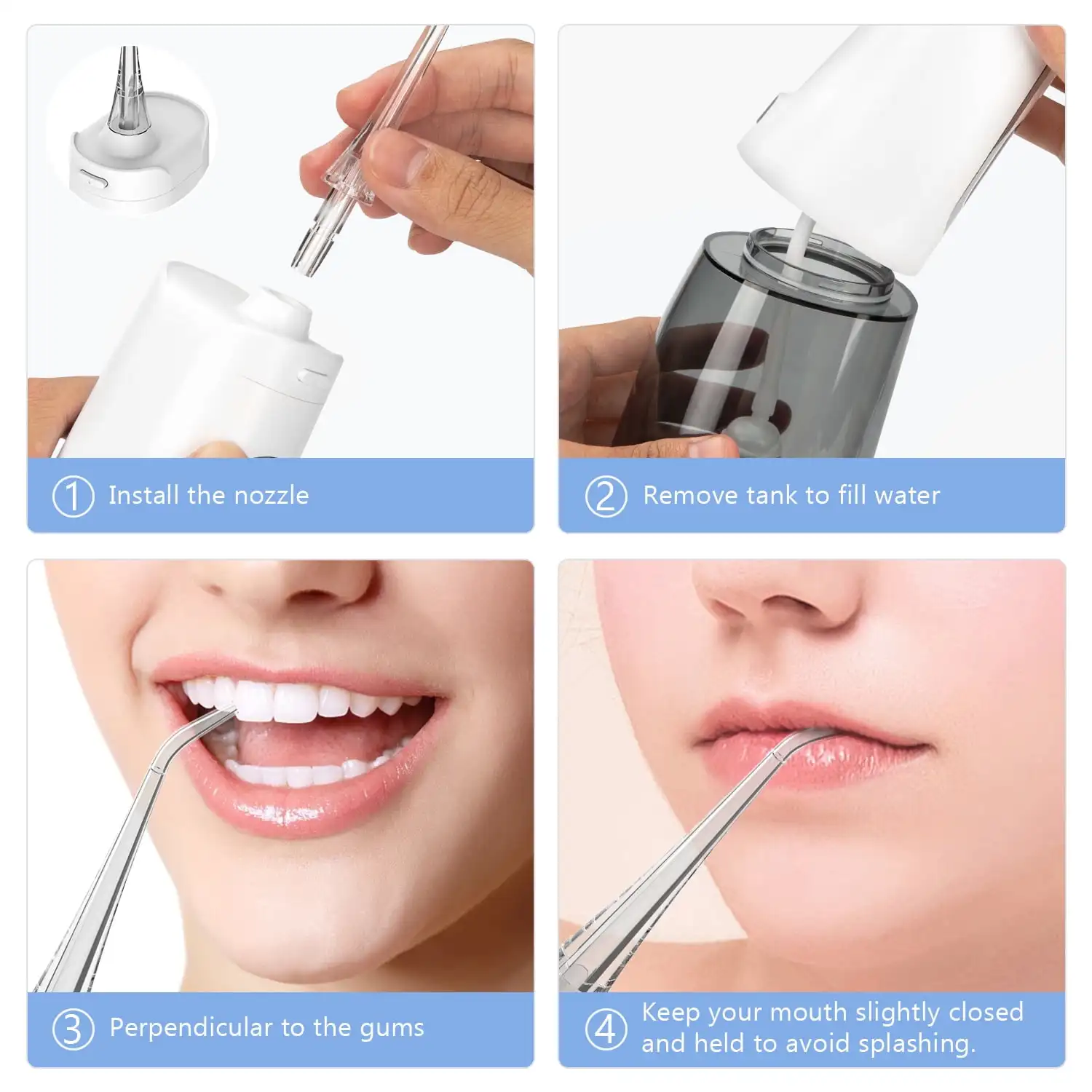 Water Flosser Cordless OLED Display 300ML Tank Water Dental Flosser for Teeth Cleaning Oral Irrigator 9 Modes with 8 Jet Tips