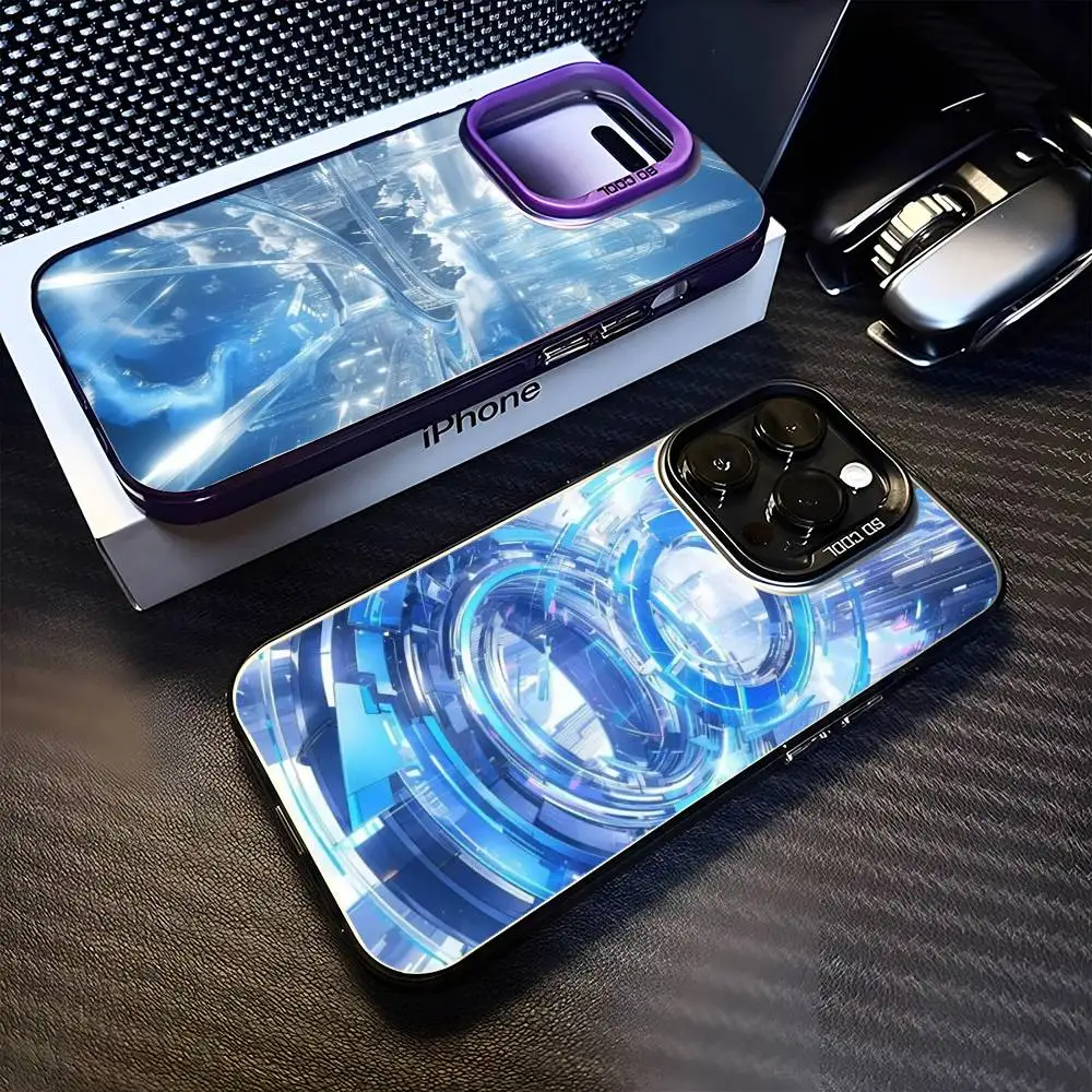 

Blue And White Sci-fi Architecture Phone Case For iPhone 16,15,14,13,12,11,Mini,Pro,MAX Purple Matte Shockproof Cover