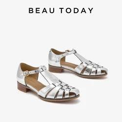 BEAUTODAY Versatile Rome Sandals Women Fashion Patent Cow Leather Sliver Closed Toe Platform Summer Outdoor Casual Shoes 33111