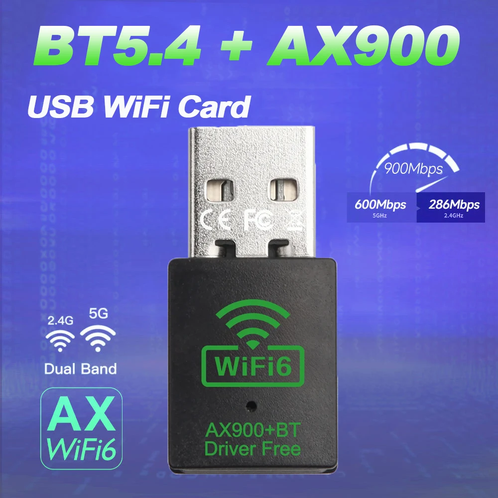 USB Wifi 6 AX900 Bluetooth 5.4 Adapter Mini USB Dongle Network Card 2.4GHz/5Ghz WiFi Lan Adapter For PC Laptop