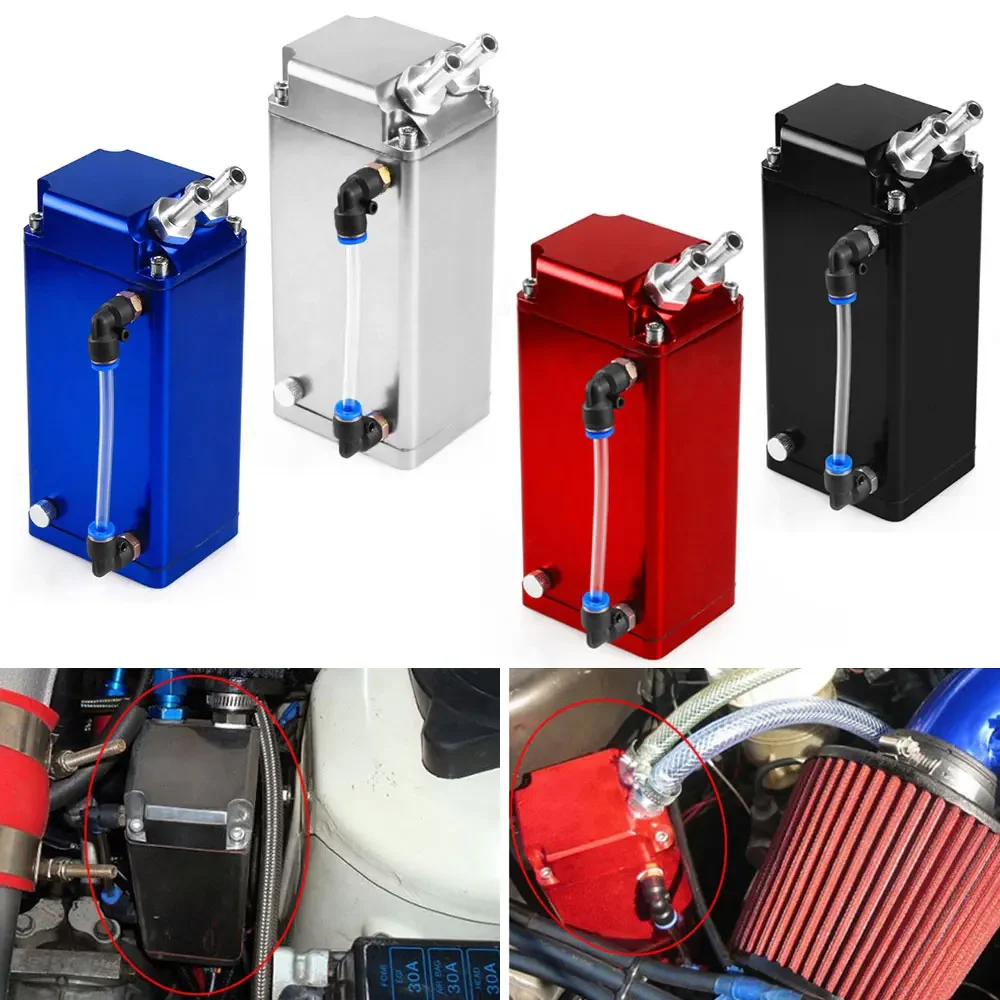 Car Universal 0.75L Oil Catch Can Fuel Tanks Billet Aluminum Square Baffled Oil Trap Reservoir Fuel Catch Tank With Hose