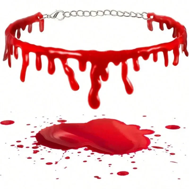 1pc Halloween Blood Necklace Horror Blooddrop Necklace Vampire Dark Blood Necklace Haunted House Personality Bleeding Necklace
