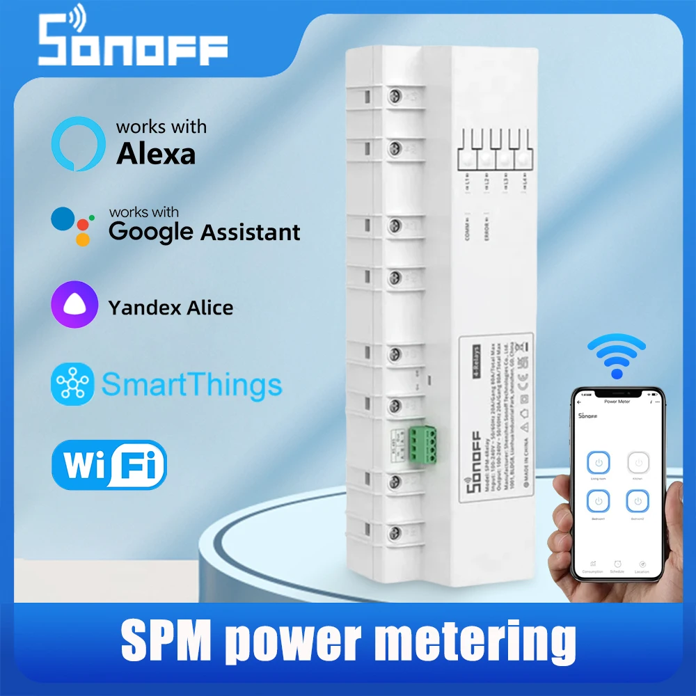 

SONOFF SPM-main SPM-4Relay Power Meter Read 20A/Gang Overload Protection Current Voltage Power Monitoring Up To 32 SPM-4Relays