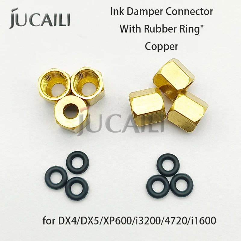 JUCAILI 12PCS Ink Damper Connector Nut with Rubber Ring Copper Fitting for DX4/DX5/XP600/i3200/4720/i1600 Ink Tube Connector