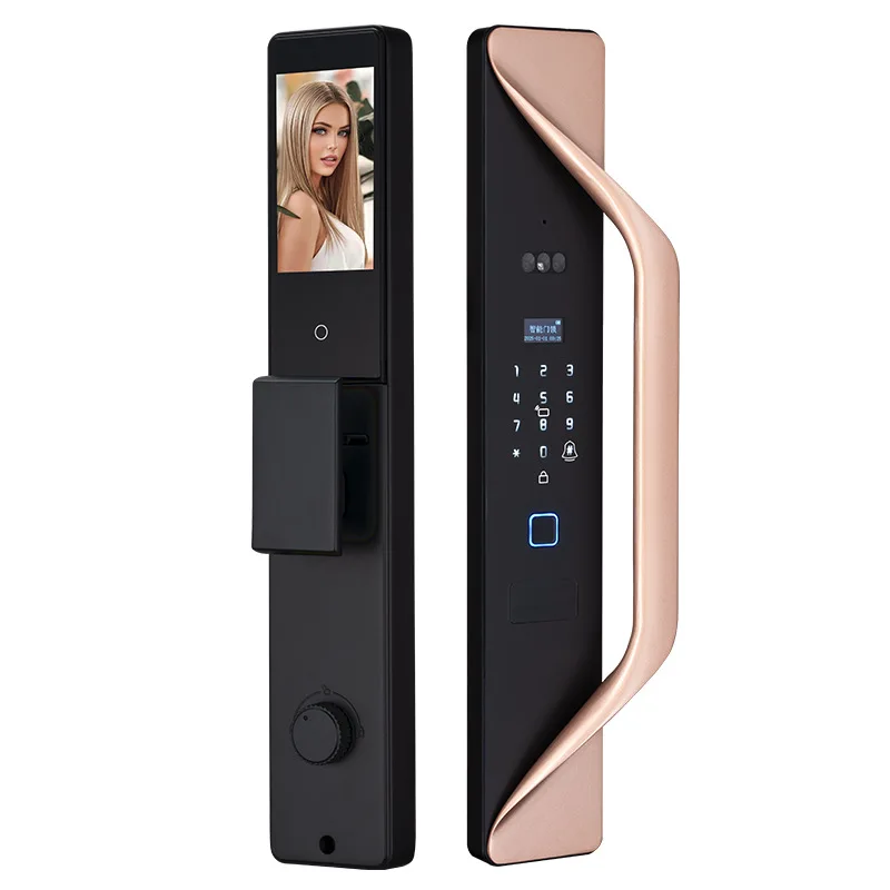 

Linji Tuya App Remote Control Smart Wood Door Lock 3D Face Recognition Video Intercom Digital Key Aluminum Alloy Material WiFi