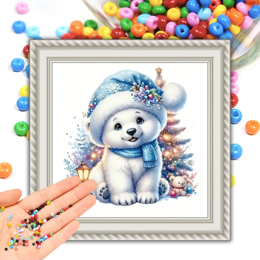 

Beads Embroidery Sets Bear Animal DIY 11CT Printed Canvas Cross Stitch Kit Winter Christmas Tree Sewing Crafts Handmade Gift