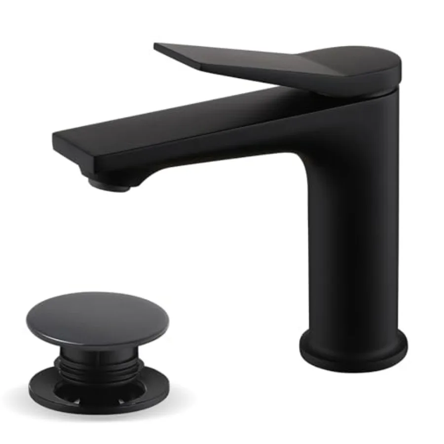 

Single Hole Bathroom Faucet Matte Black Single Handle for 1-Hole Vanity Deck Mount with Pop-Up Drain R2001-MB