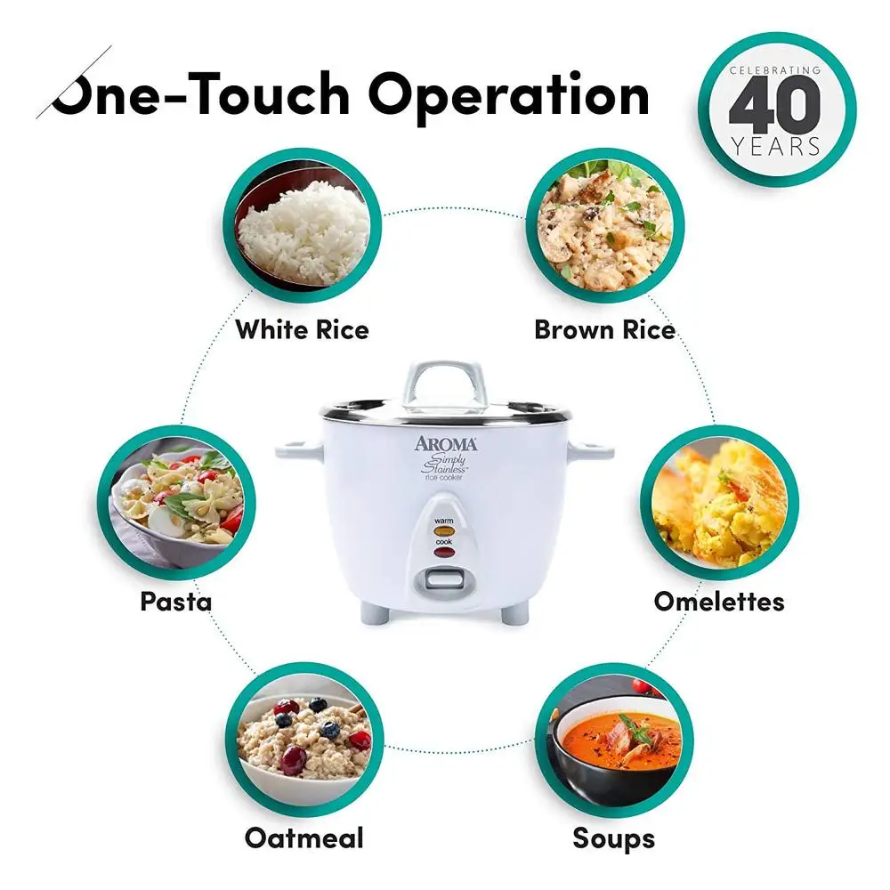 رائحة ®   14 كوب مطبوخ / 3 كيو تي. حدد غير القابل للصدأ ®   جهاز طهي الأرز والحبوب باللون الأبيض الجديد ARC-757-1SG