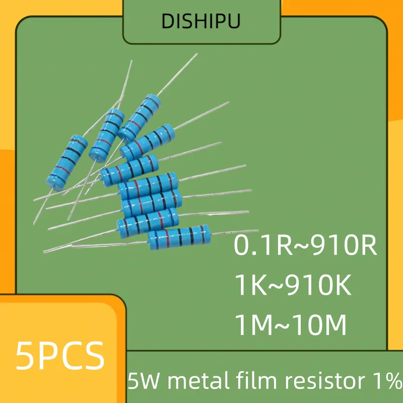 5PCS 5W metal film resistor 1% color ring 1K2K 10K 100 ohm 120R22K 220 4.7K 470 1M