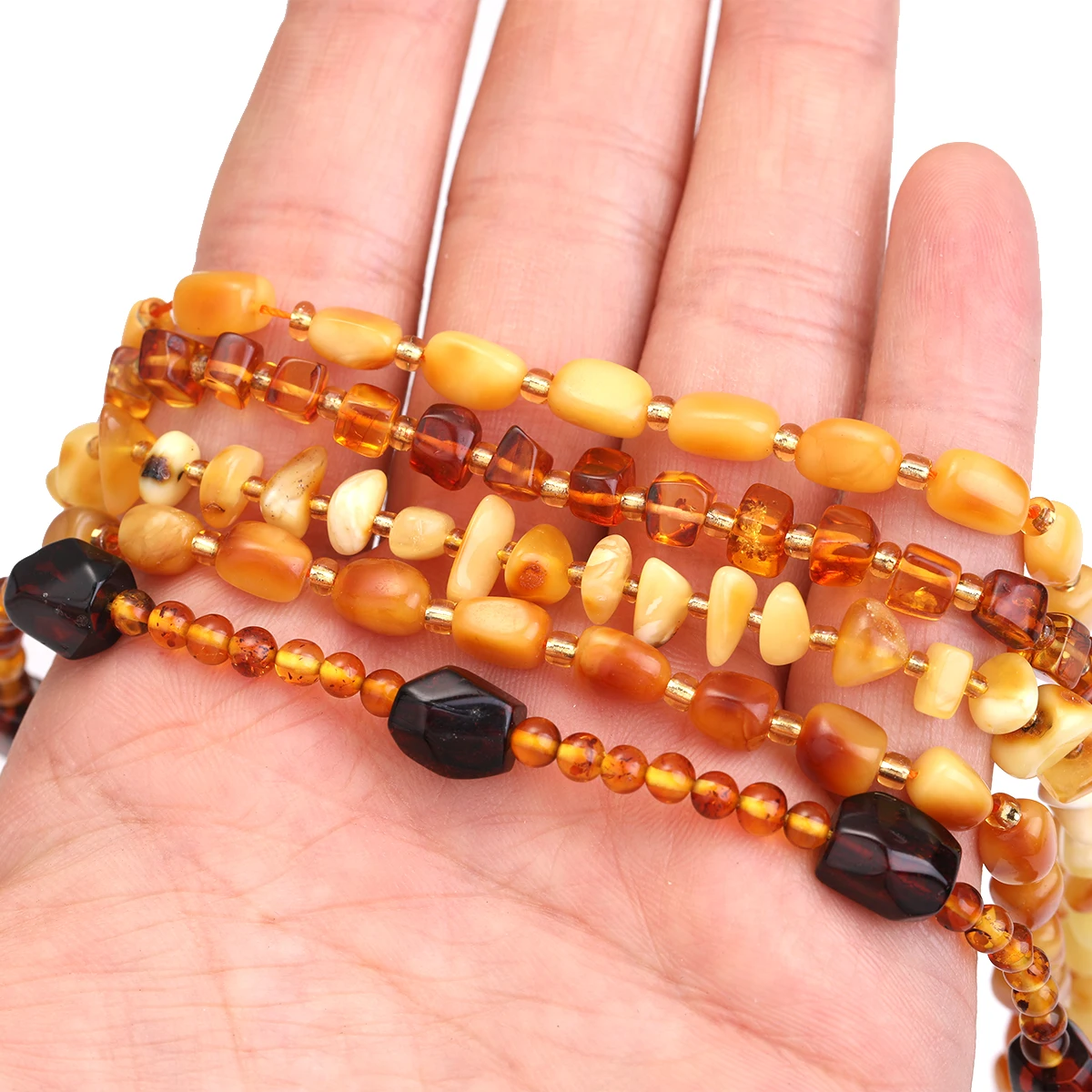 Natural Amber & Beeswax Loose Beads Strand, Mixed Shape Irregular Honey Cognac Beads, DIY Handmade Bracelet Necklace Jewelry Mak