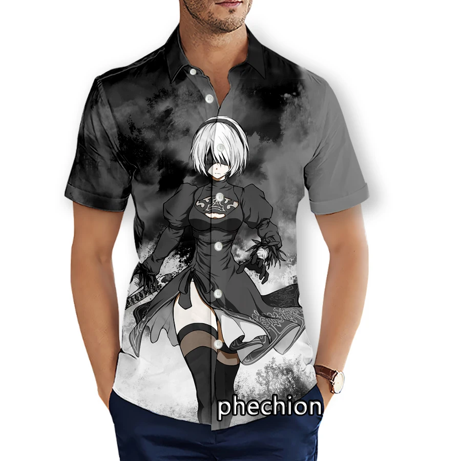 

phechion Mens Short Sleeve Beach Shirts NieR:Automata Ver1.1a 3D Print Casual Shirts Fashion Streetwear Men Tops X200