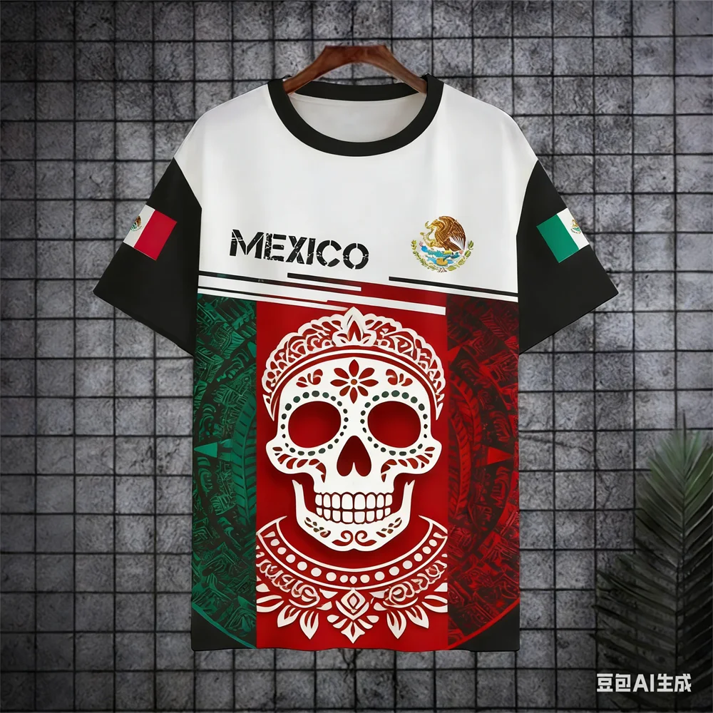 Mexico National Flag Print Men's T shirts Funny 3D Eagle Pattern Short Sleeve Casual O-neck Loose Tops Fashion Hip Hop Clothing
