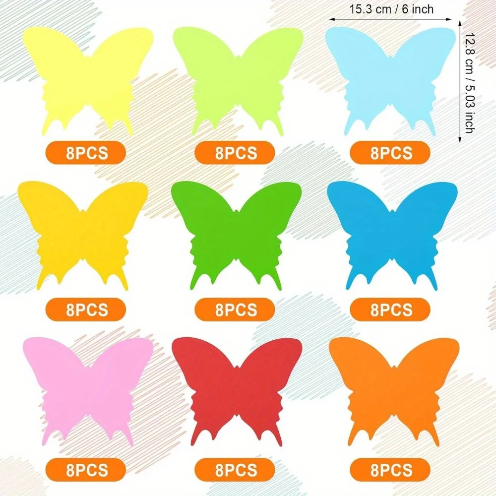72pcs of Butterfly-Shaped Paper Cutouts, Butterflies for Decorating Classrooms, Craft Supplies Available in 9 Different Colors