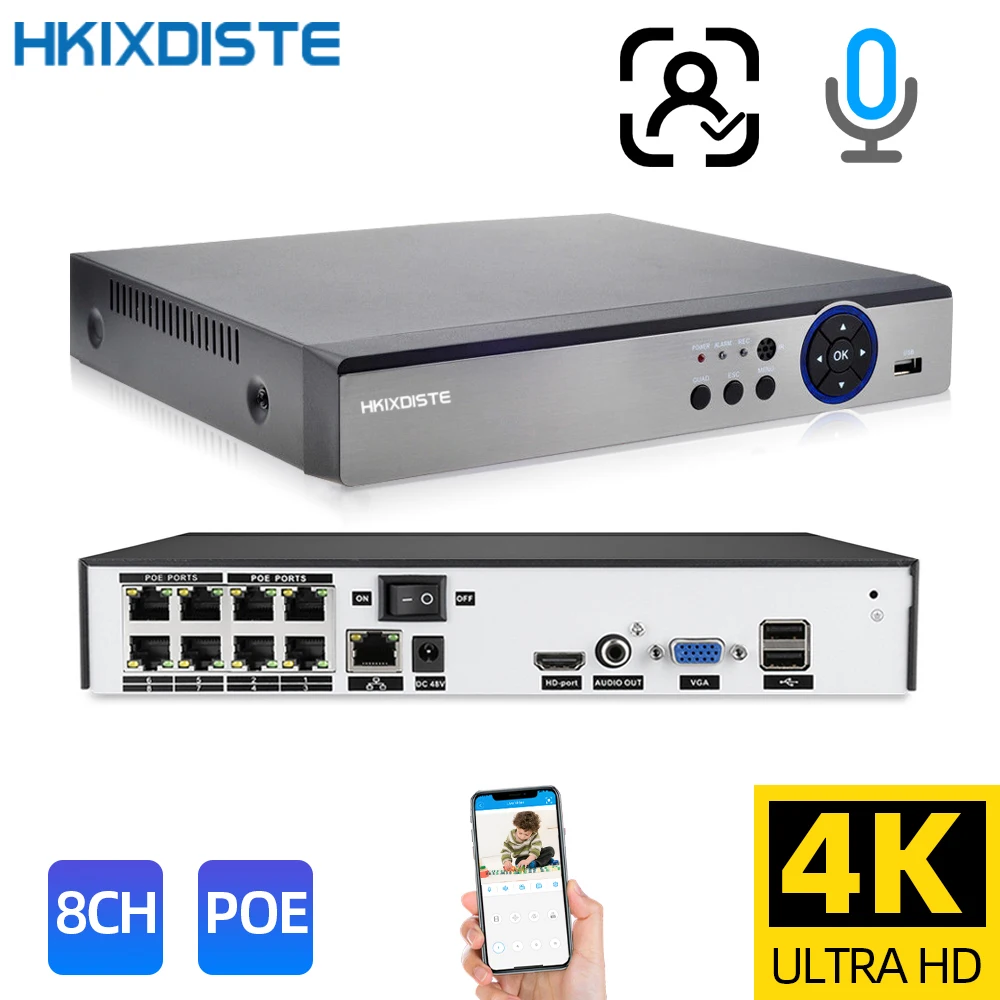 H.265 4K CCTV POE NVR System 8CH 5MP 4CH IP Network Video Surveillance Recorder Face Detection 8MP XMEYE Security NVR Recorder