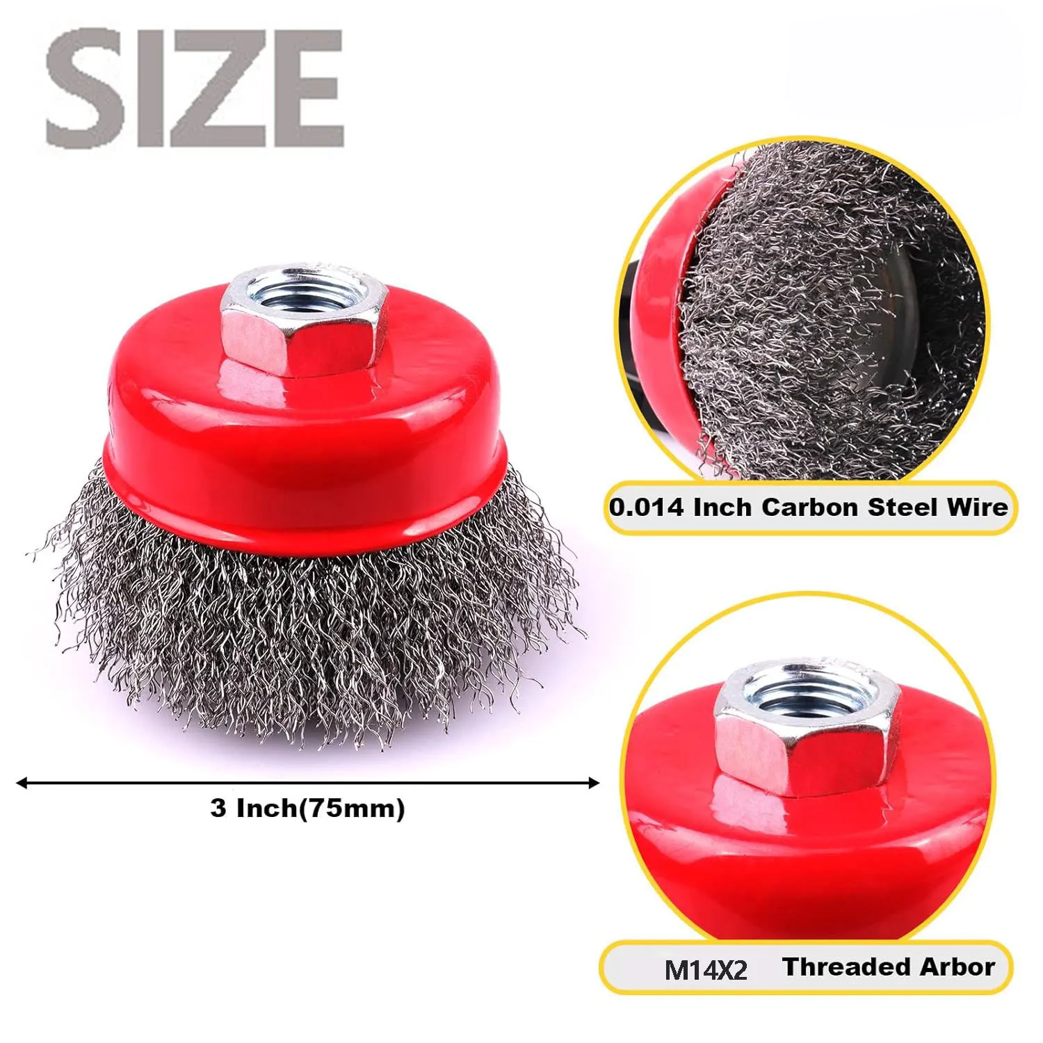 SI FANG 3 بوصة الخشنة سلك مجعد فرشاة أكواب M14 الخيوط الكربون الصلب لطاحونة زاوية الصدأ الطلاء أداة إزالة الصواميل