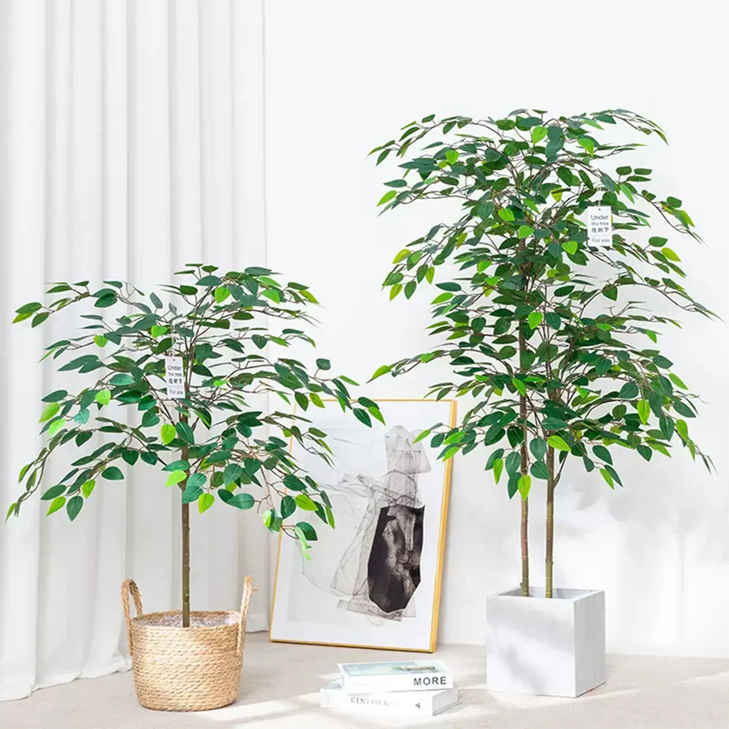 50-65cm Artificial Ficus Tree Branches Banyan Leaves Fake Plant Plastic leave Landscape faux plant For Home Garden Decor