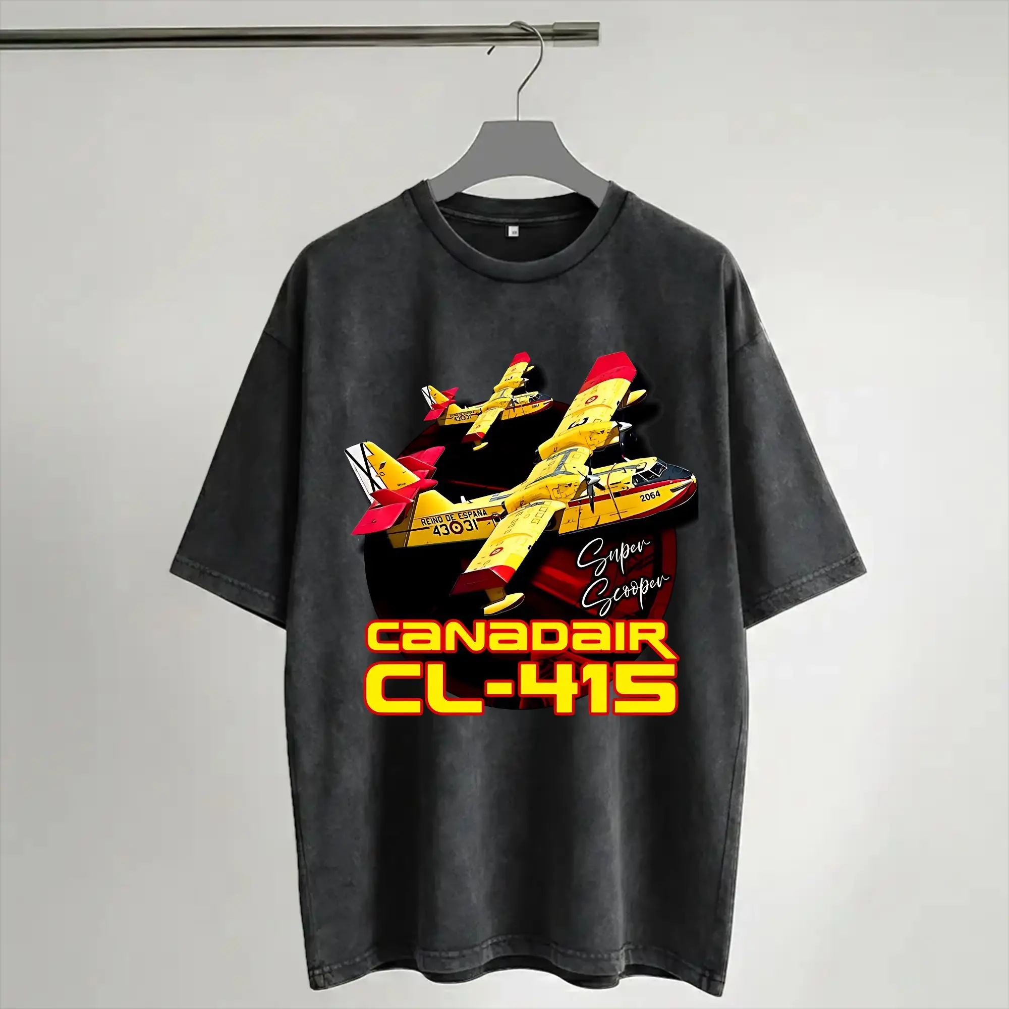 Summer Canadair cl-415 Super Scooper firebomber Aircraft  Washed Shirt Outfit Oversize T-Shirt  Men Women Tee Shirt