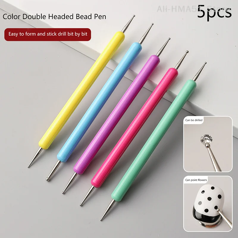 5pcs/Set Dual-Ended Nail Art Dotting Pen With Colorful Handle 3D Uv Gel Liner Flower Pattern Drawing Painting Brush