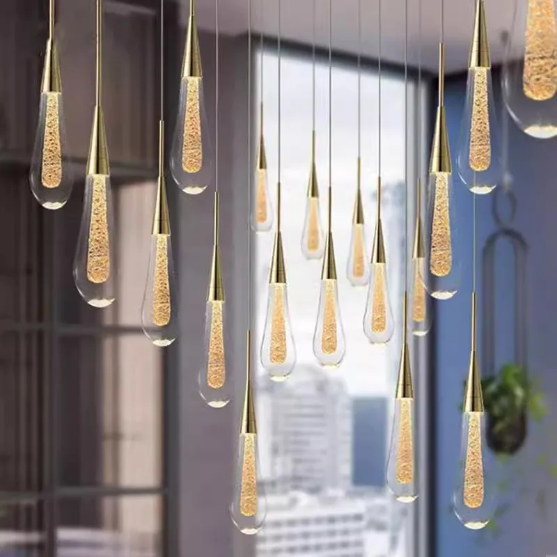 Imagem -05 - Modern Crystal Hanging Light para Escadaria Design Grande Gota de Ouro Lustre Led Lâmpada Long Villa Luminária Lobby