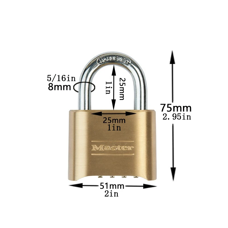 Candado antirrobo con código de combinación Master Lock, candado de latón grueso sólido para almacén de fábrica, antioxidación, resistente al agua