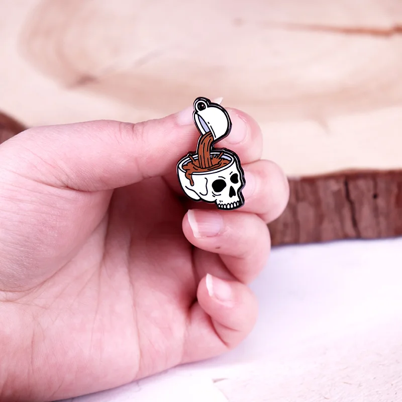 Give Coffee for Your Head Enamel Pin Coffee Skull Badge Coffee Lover Accessory Gift