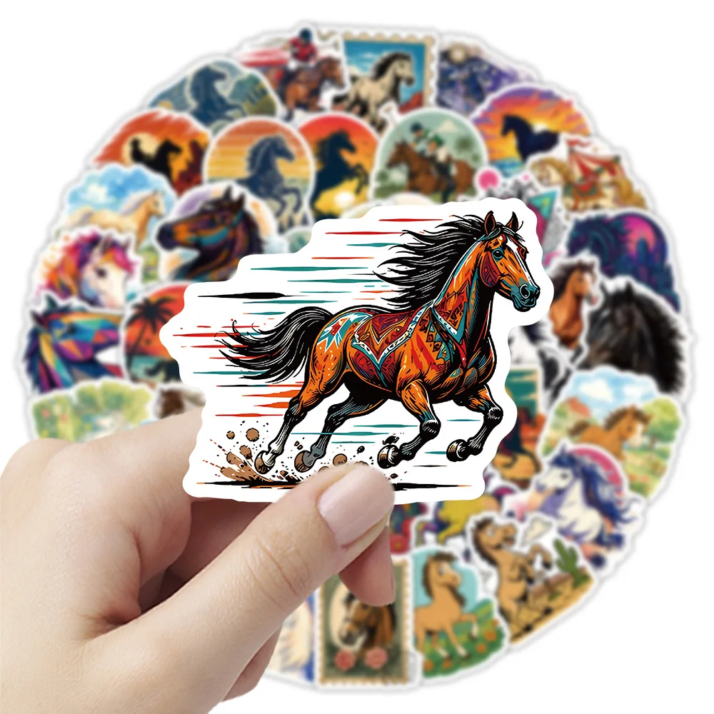 50 autocollants de chevaux de dessin animé, autocollants graffiti cool pour chevaux, autocollants DIY pour bagages, téléphone, guitare, skateboard, autocollants imperméables, jouets classiques pour enfants